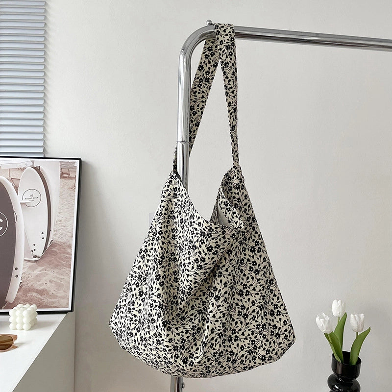 Niche Canvas Bag For Women 2024 New Summer Korean Style Design Sense High Quality Artistic Floral Canvas Bag