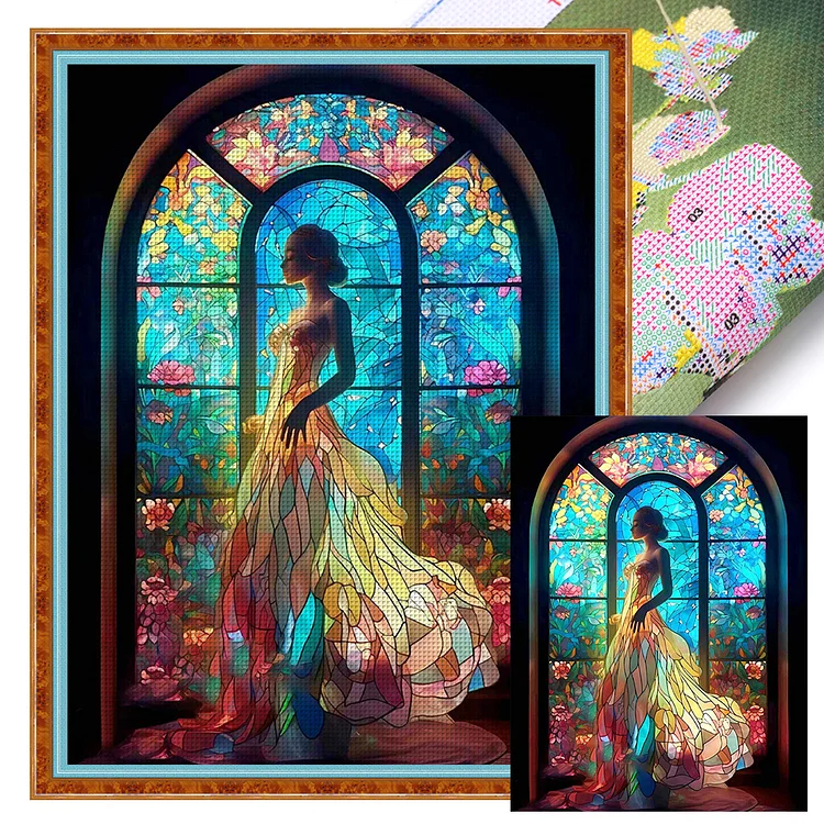 Glass Art - Woman In Long Skirt - Printed Cross Stitch 11CT 50*65CM