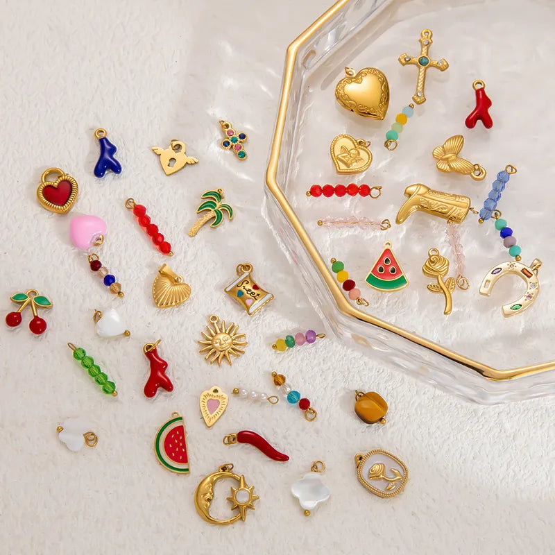 1 Piece 11.34*11.08mm 24.65*13.62mm 4.29*24.15mm 304 Stainless Steel Zircon 18K Gold Plated Tree Heart Shape Candy Jewelry Accessories Pendant