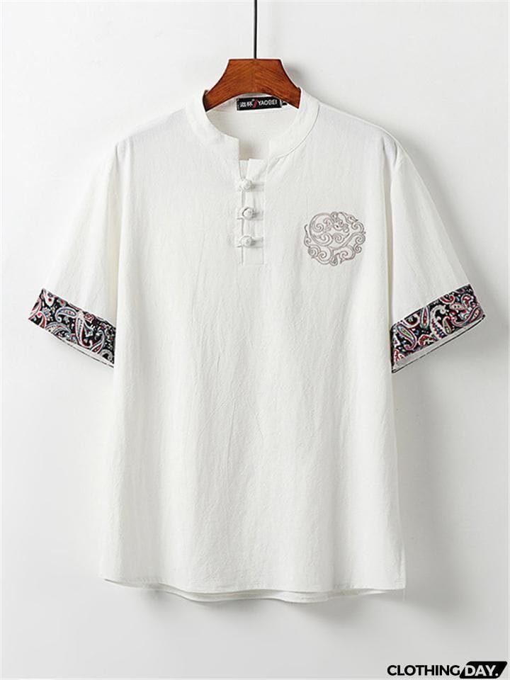 Mens Vintage Loose Linen Casual Short Sleeve T-Shirts+Shorts