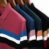 100% Cotton Striped Contrast Color Polo Shirt