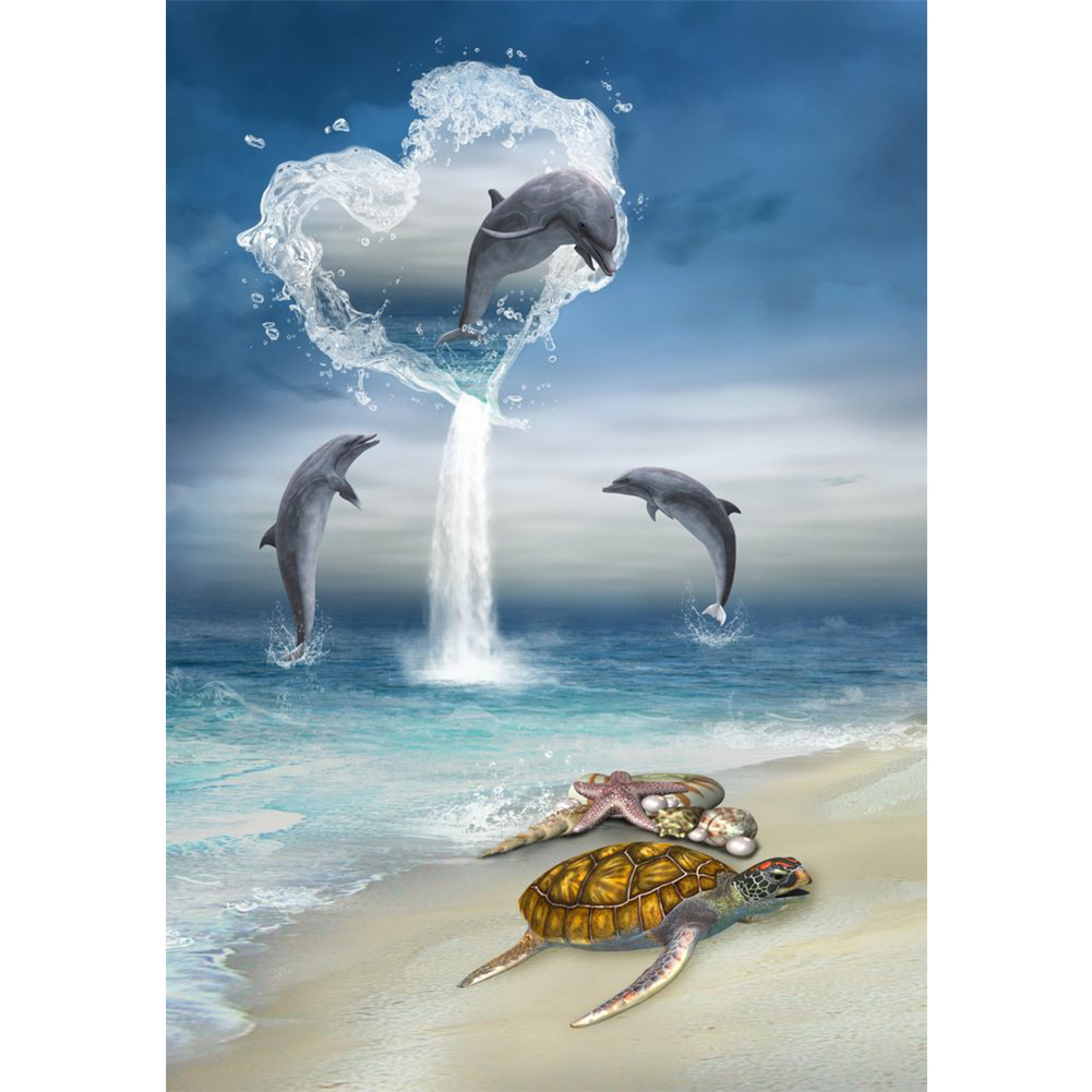 

30*40CM - Round Drill Diamond Painting - Dolphin Heart, 501 Original