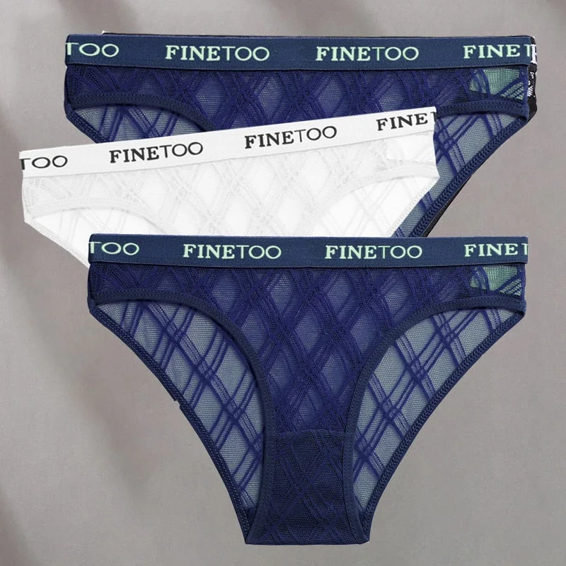FINETOO 3PCS/Set Mesh Women Sexy Panties Lingerie M-XXL Breathable Underwear Pantys Low Waist Girl Briefs Letter Woman Underpant
