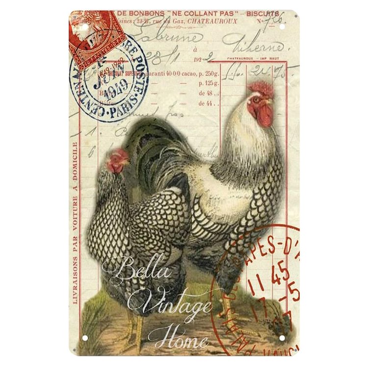 Chicken - Black And White Feathers Vintage Tin Signs/Wooden Signs - 7.9x11.8in & 11.8x15.7in