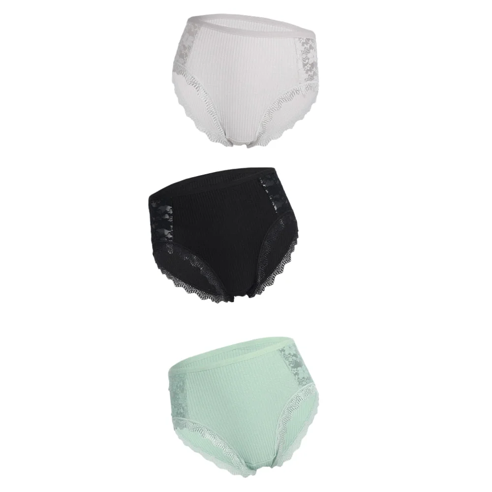 3PCS Hot Sale Cotton Panties Comfot Seamless High Waist Women's Panties Solid Lace Briefs Underwear Sexy Plus Size Underpants