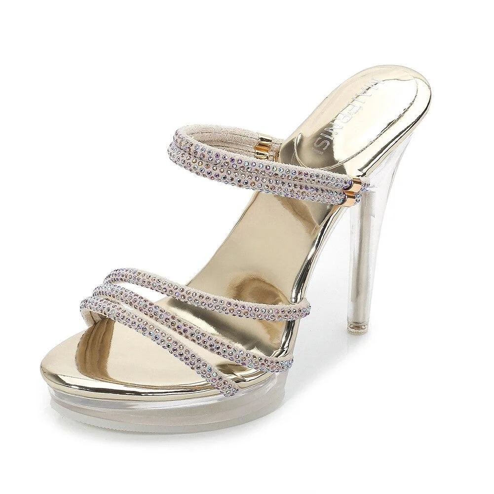 2021Summer Comfortable And Fashionable Colorful Diamond Fish Mouth Sandals Women's Sexy Party Crystal Transparent Stiletto Shoes