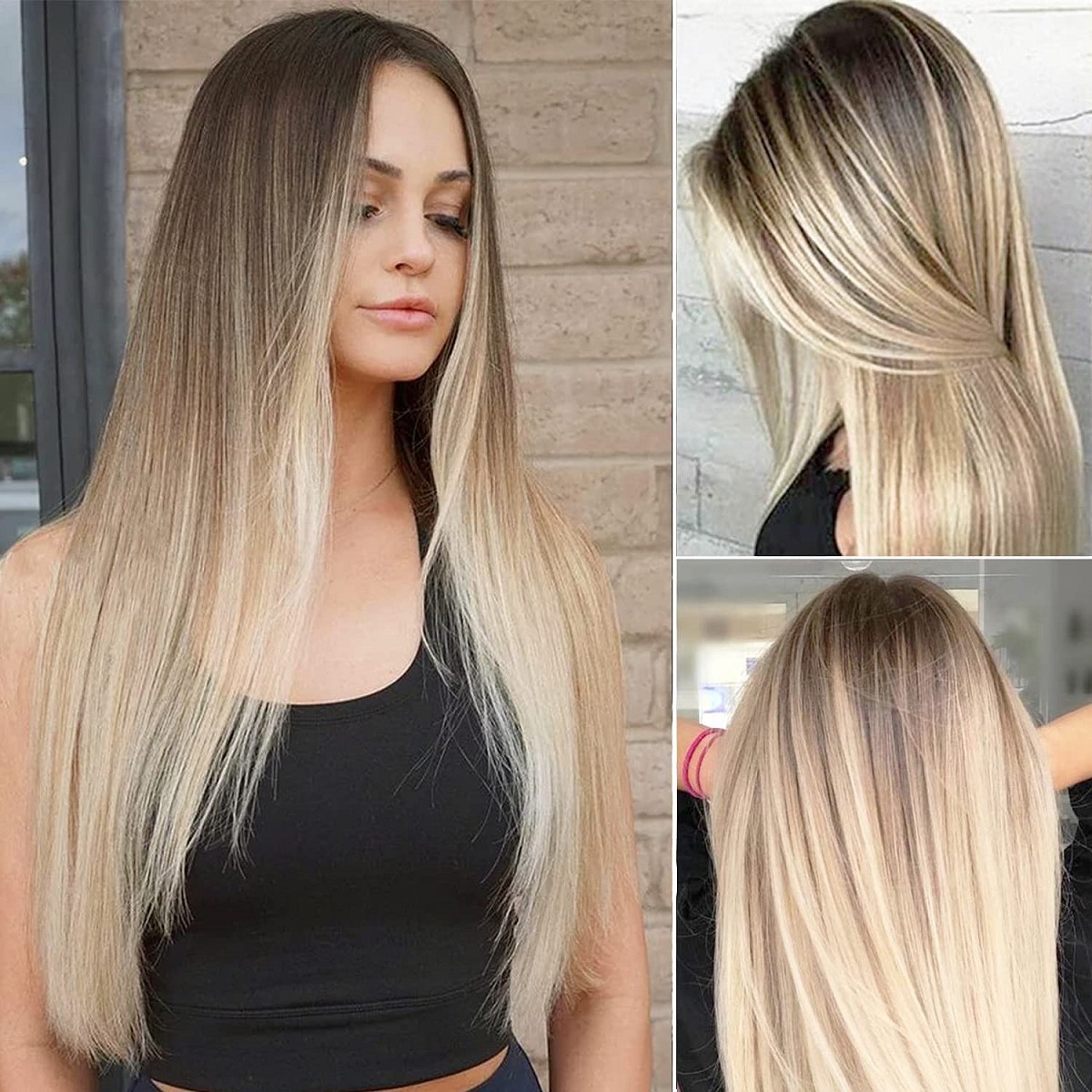 Mature Women Golden Brown Gradient Synthetic Straight Wig