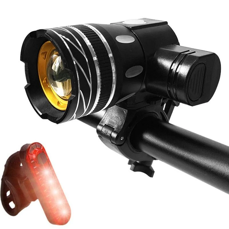 7602 LED USB Charging Telescopic Zoom Bicycle Front Light, Specification: Headlight + 056 Taillight