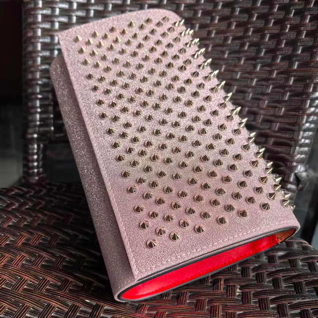 Red bottom lining square rivet wallet pink handbag-MERUMOTE