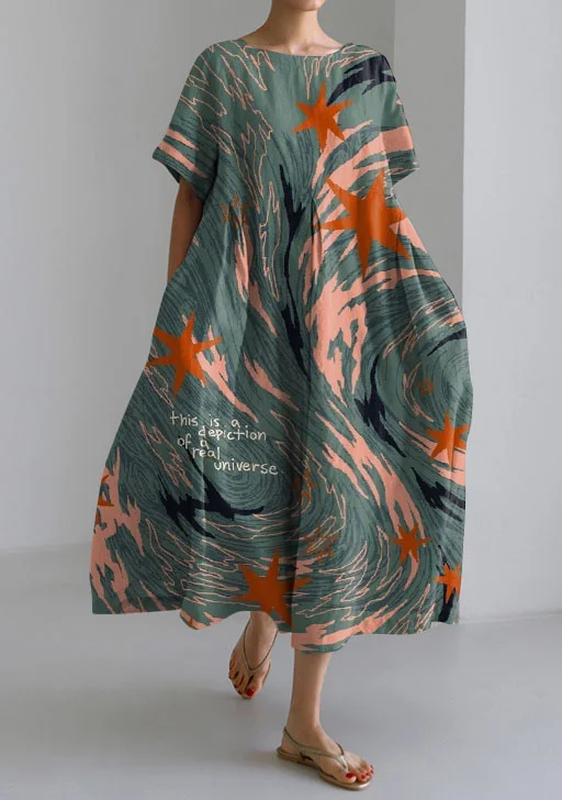 Casual Art Print Short Sleeve Loose Midi Dress