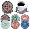 6Pcs/set Diamond Painting Wooden Mandala Coaster Cup Cushion With Holder