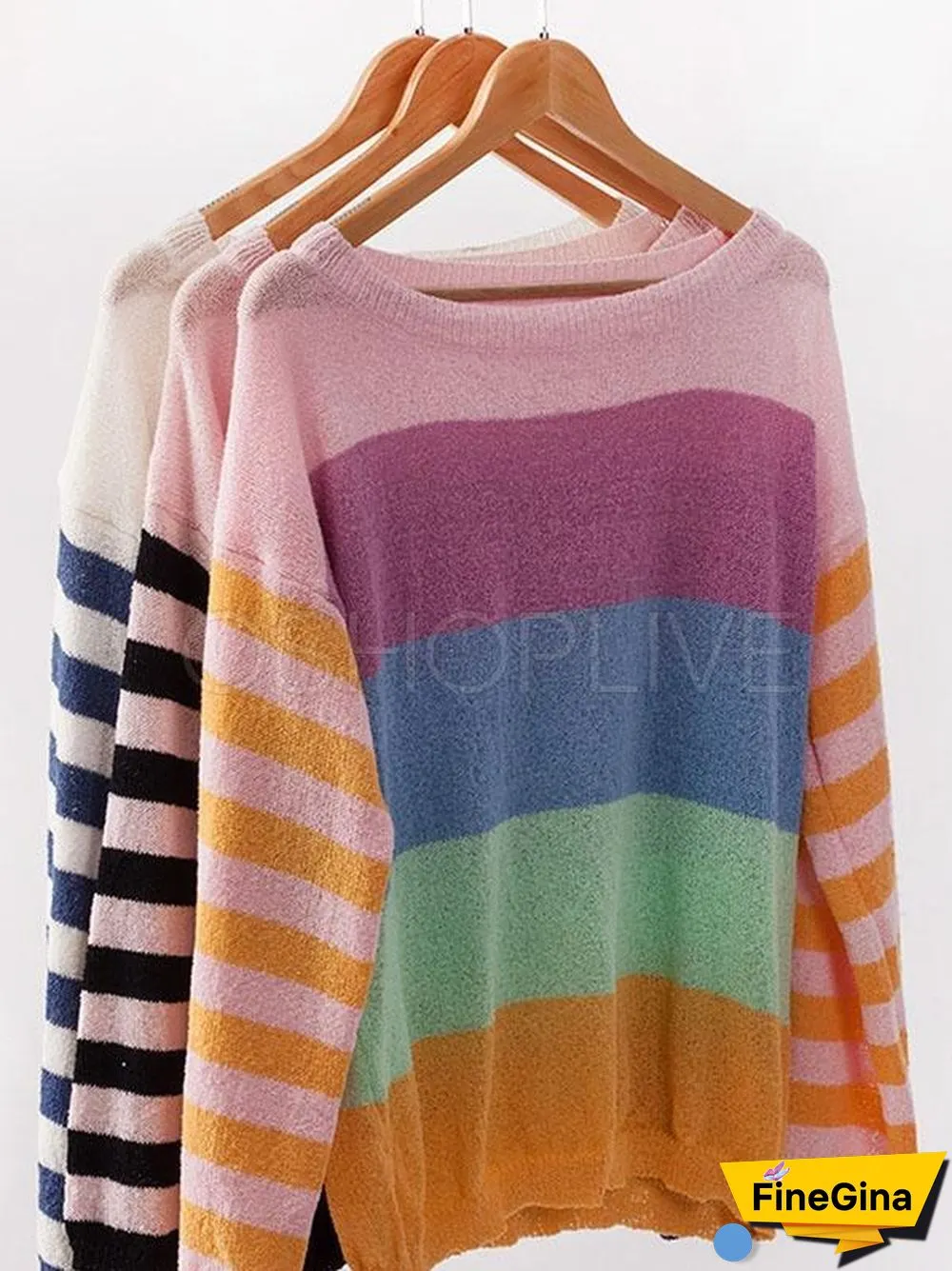 Striped Color-block Split-joint Knitting Sweater