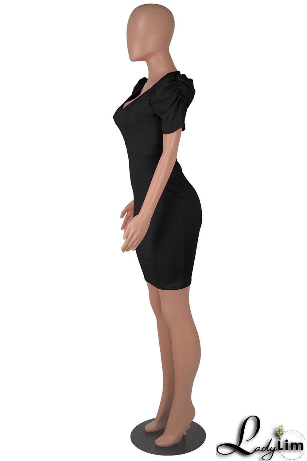 Black Fashion Casual Solid Basic V Neck Short Sleeve Dress Dresses