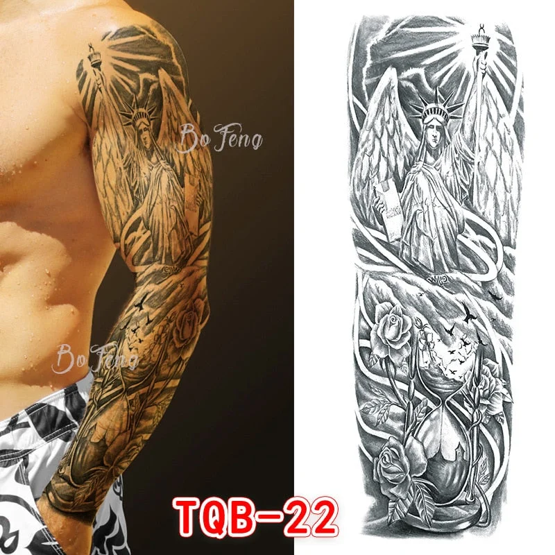 Tattoo Sleeves for Men Women Waterproof Flower Arm Tattoo Stickers Cool Full Arm Scary Fake Temporary Tattoos Big Picture Art