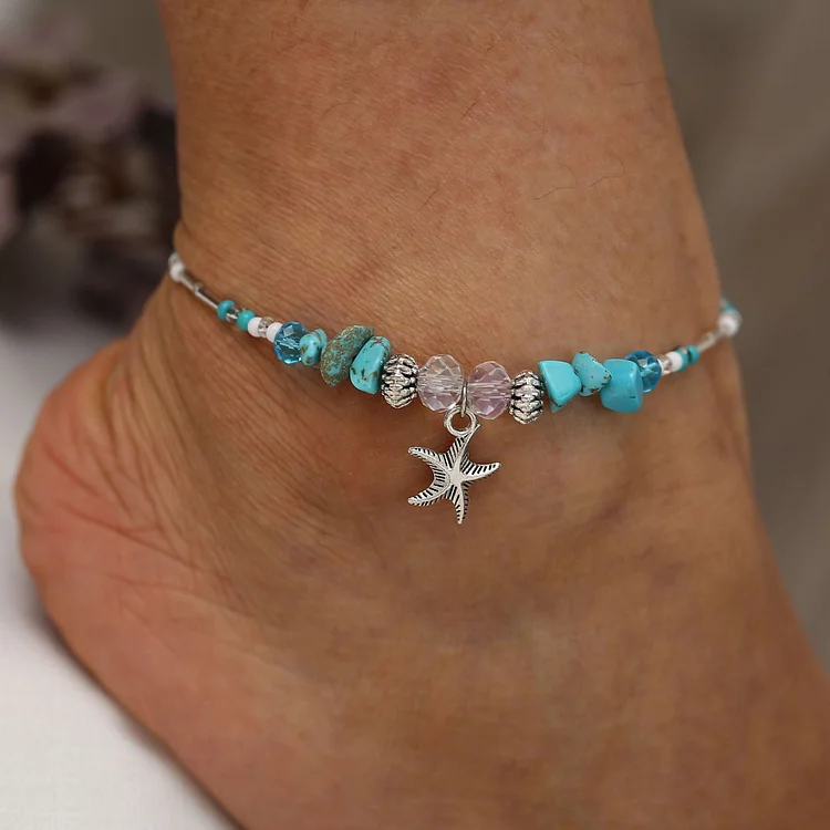 Beach Blue Turquoise Tube Pendant Vintage Anklet socialshop