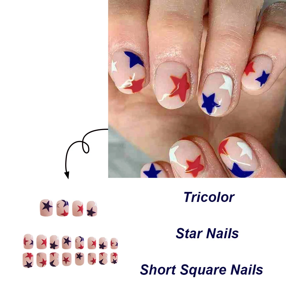 Churchf Churchf Pieces Of Red And Blue Stars Wearing Armour Short Square Nail Nail Patch Removable Finished Product