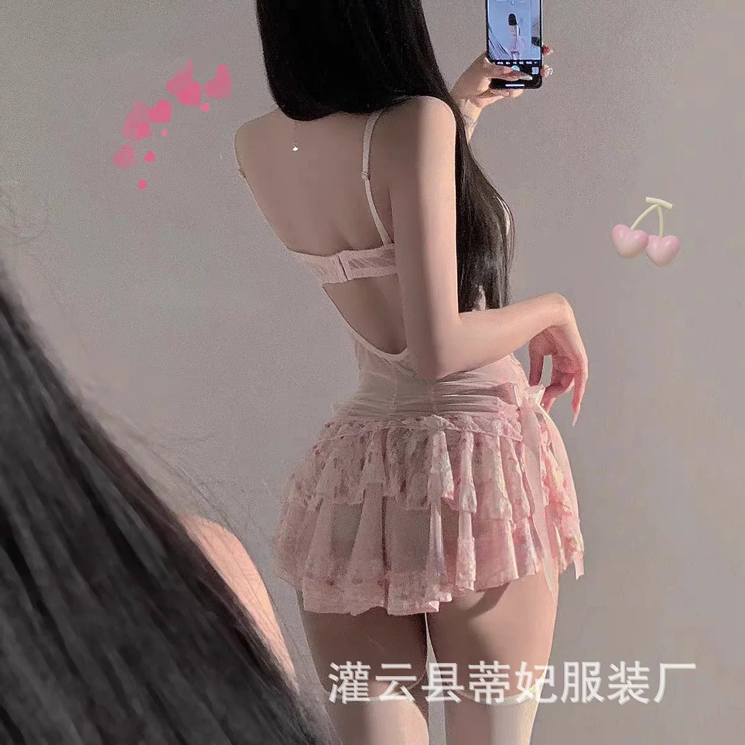 Uveng Night Swear Tifficile Emotional Lingerie Pure Lust Lace Cake Skirt To Seduce Fish Bone Uniform Bed Flirting Together