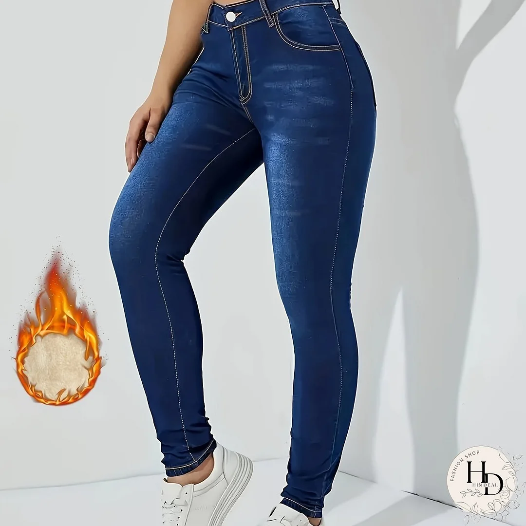 Fleece Liner Casual Skinny Jeans, Slant Pockets Slim Fit Stretchy Tight Jeans, Women's Denim Jeans & Clothing