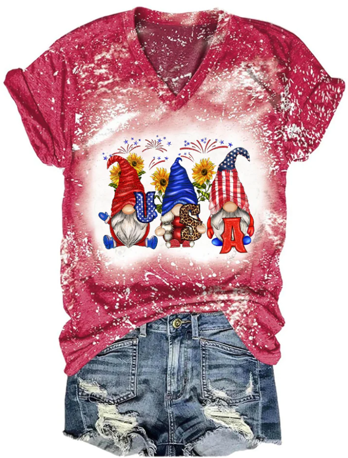 Women's Sunflower Usa Gnome Print Glitter Top