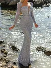 Sequined Long Sleeve Deep V-Neck Sexy Slim Evening Maxi Dress