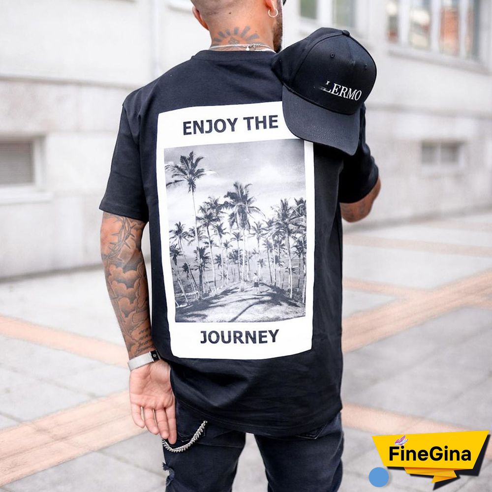 Enjoy The Journey Mens Vintage Round Neck Printed Short Sleeved T Shirts