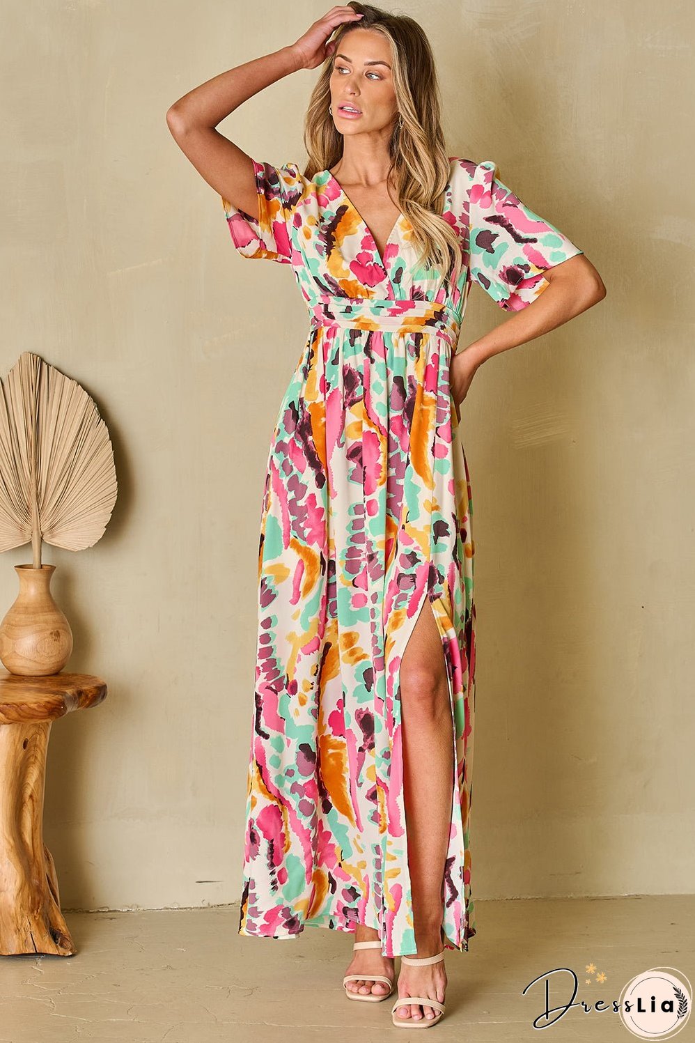 Boho Tie-dye V Neck Maxi Dress