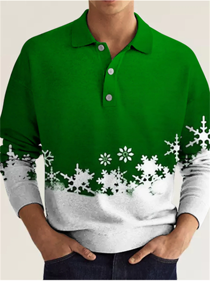 Men's Polo Shirt Golf Shirt Graphic Prints Snowflake Turndown Wine Blue Brown Green Gray 3D Print Street Casual Long Sleeve Button-Down Print Clothing Apparel Fashion Designer Casual Soft-Cosfine