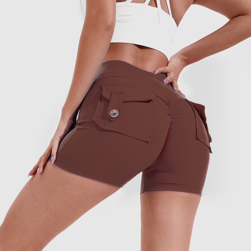 Mature Women Summer High Waist Hip Lifting Shorts With Pockets Yoga Fitness Sports Pants