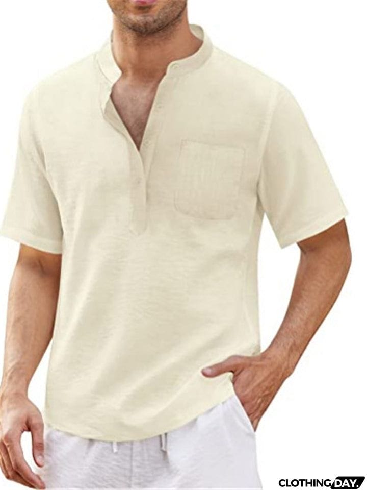 Short Sleeve Solid Color Linen T-Shirts For Men