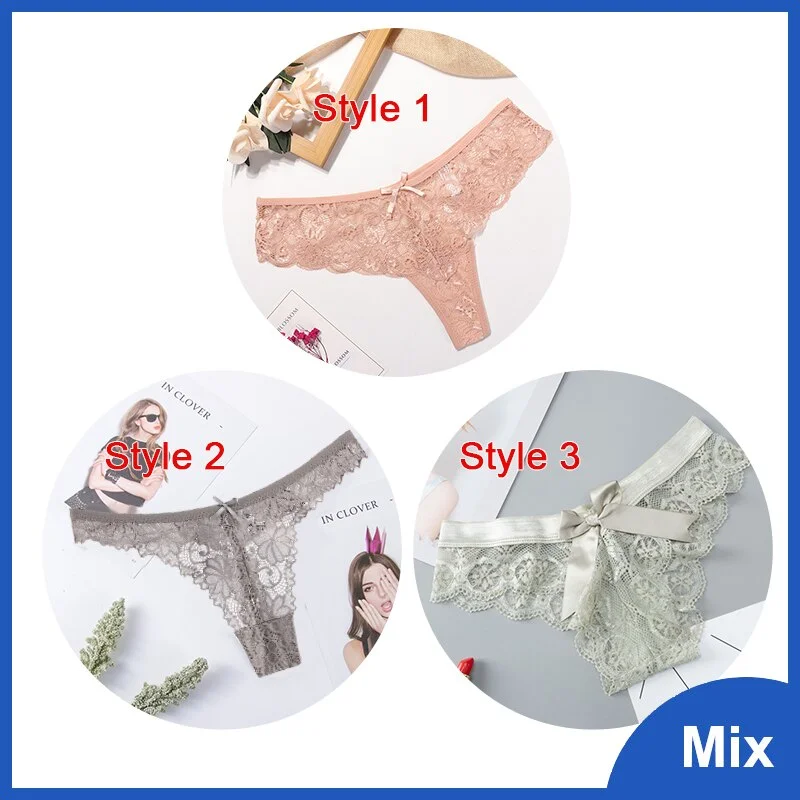Sexy Lace String Transparent Panties Women Bow Thong Low Waist Underwear Female Fashion Hollow Out 3 Styles Mix G String