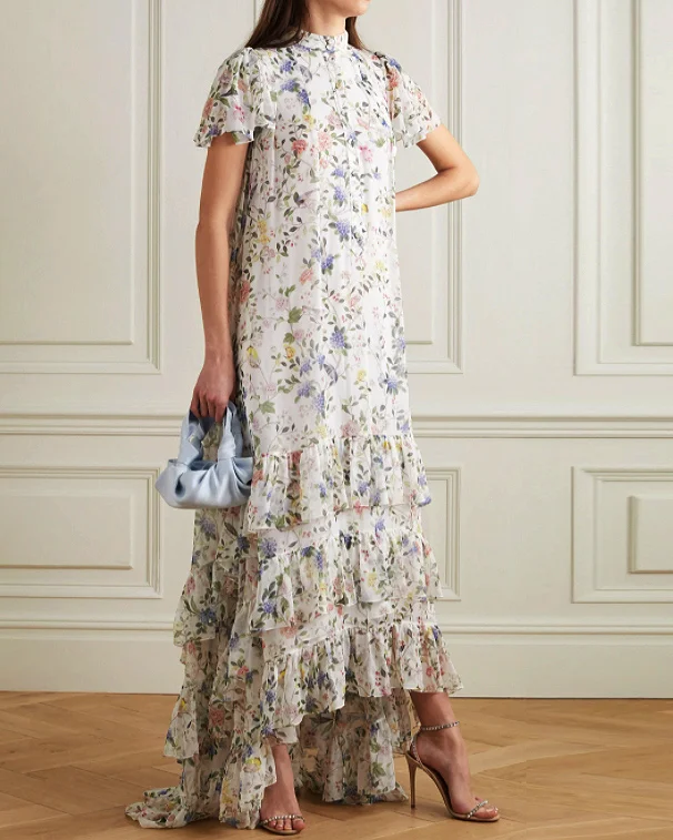 floral tiered ruffled maxi dress