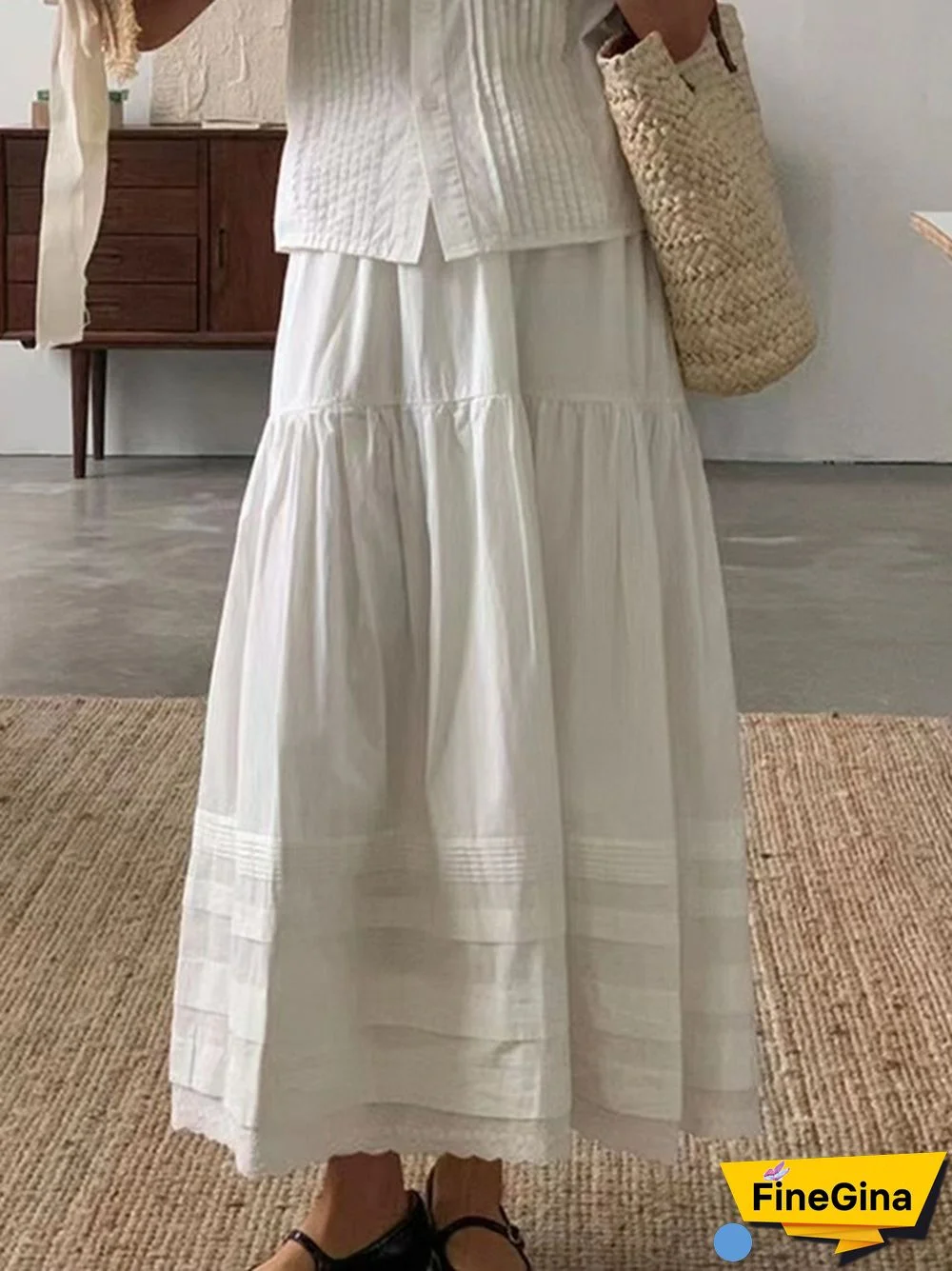 High Waist Lace Patchwork Midi Skirt