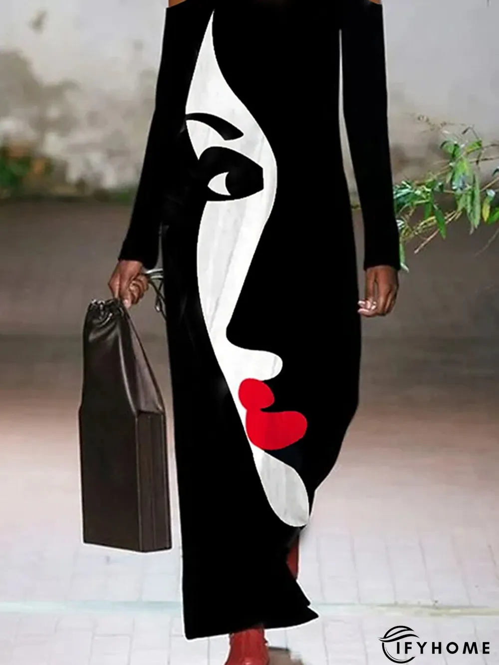 Halter Abstract Long sleeve Dress | IFYHOME