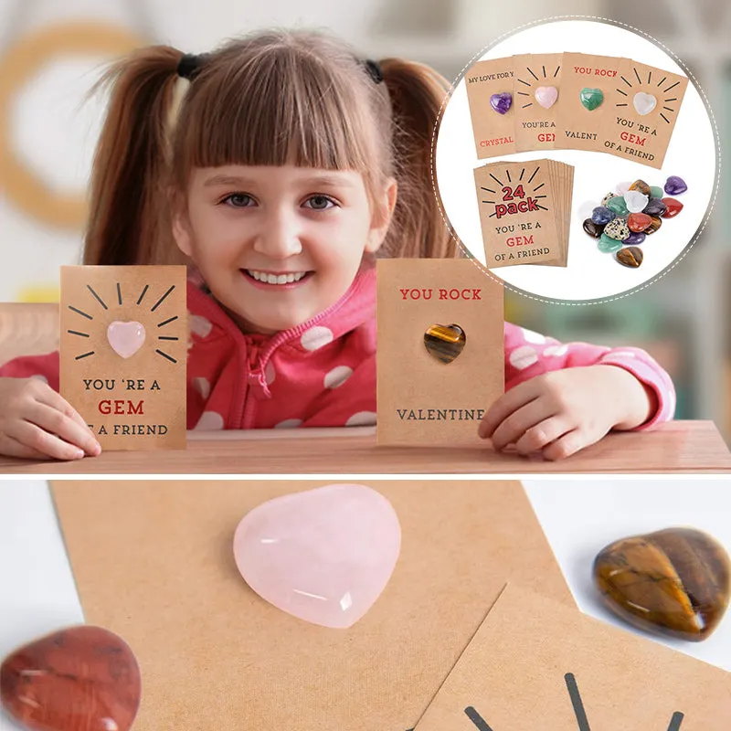 Stellaya 24 Pack Valentines Cards with Heart-Shape Crystals