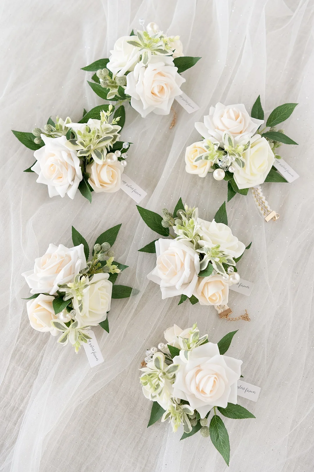 Wrist Corsages in Ivory & Cream