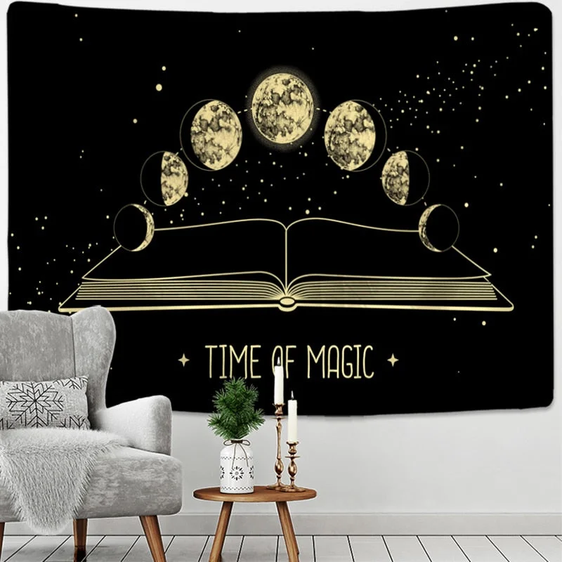 Moon Phase Moth Tapestry Wall Hanging Bohemian Style Witchcraft Psychedelic Dark Universe Living Room Home Decor