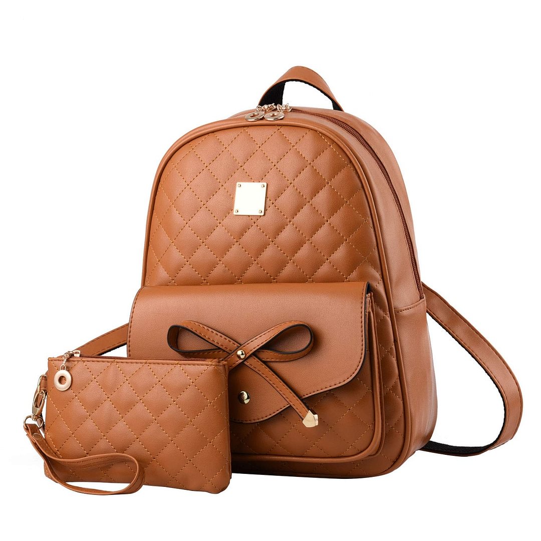 Bowknot 2-PCS Fashion Backpack Cute Mini Leather Backpack Purse for Women