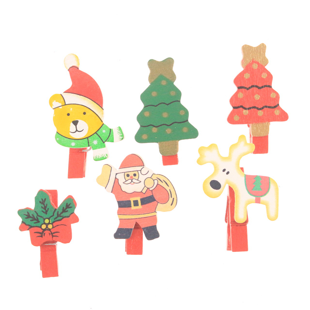 

6pcs Christmas Wooden Clip DIY Postcard Clamp Photo Peg Kit Home Decoration, 501 Original