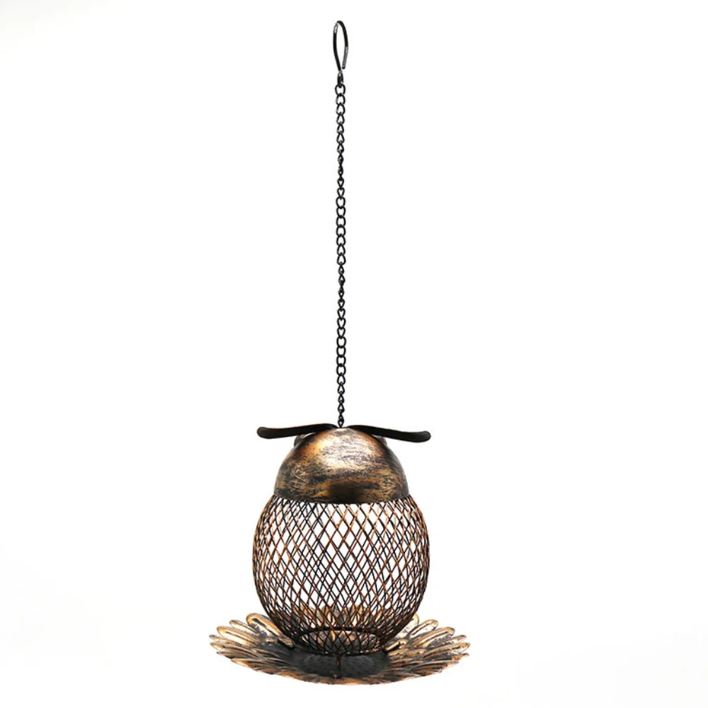Wrought iron owl metal hanging bird feeder