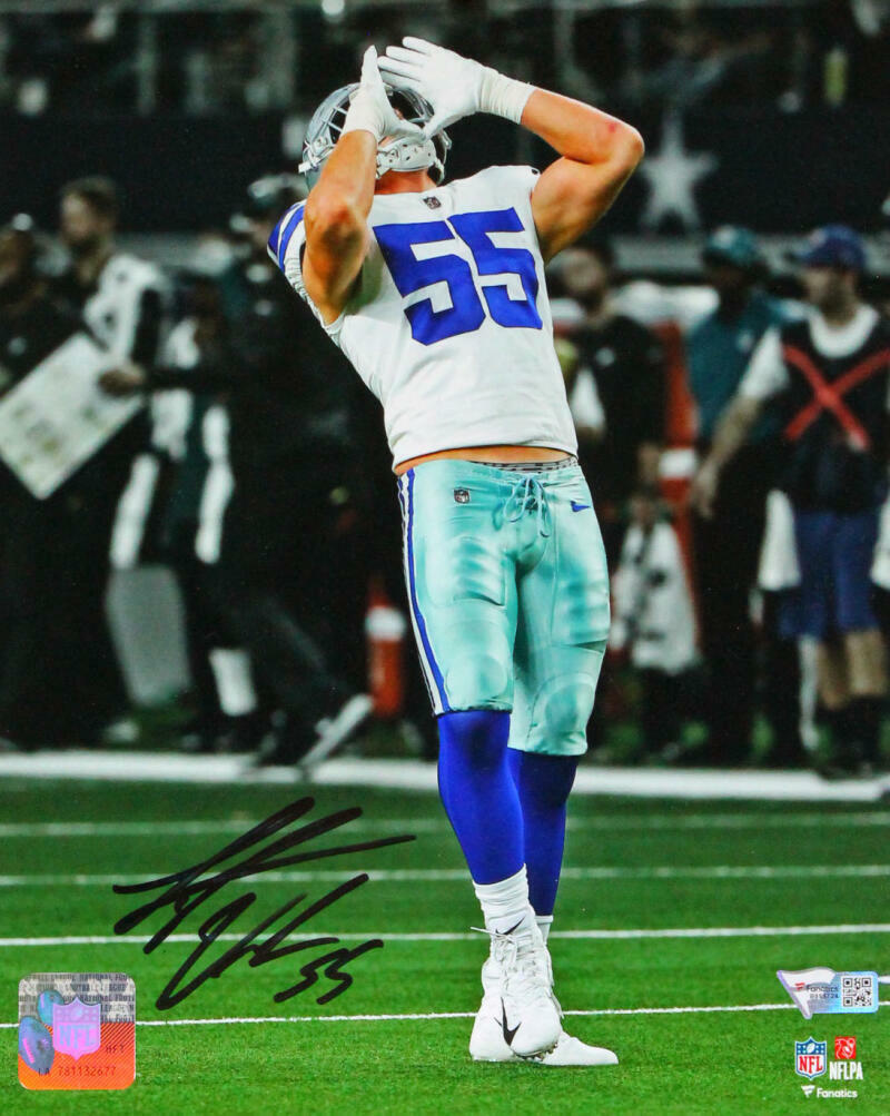 Leighton Vander Esch Autographed Dallas Cowboys 8x10 Yell Photo Poster painting- Fanatics *Black