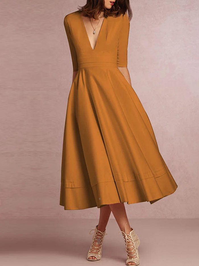 Deep V Sexy Mid Sleeve Dress