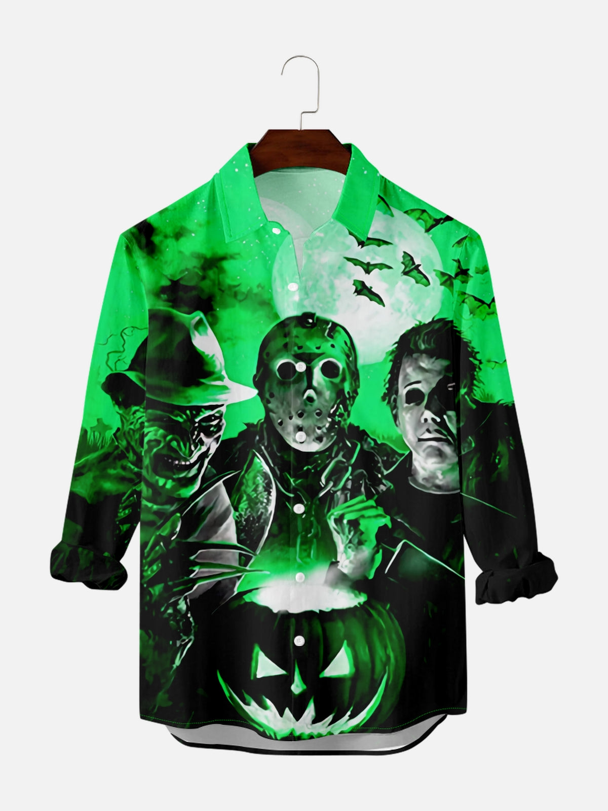 Men's Vintage Halloween Movie Poster Graphic Long Sleeve Shirt PLUSCLOTHESMAN