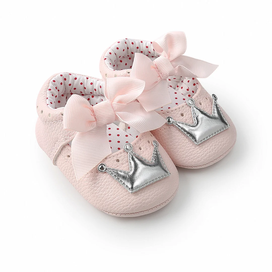 Letclo™ 2021 Girl Princess Bling Crown Bowknot Toddler PU Rubber Sole Anti-slip First Walkers Baby Shoes letclo Letclo