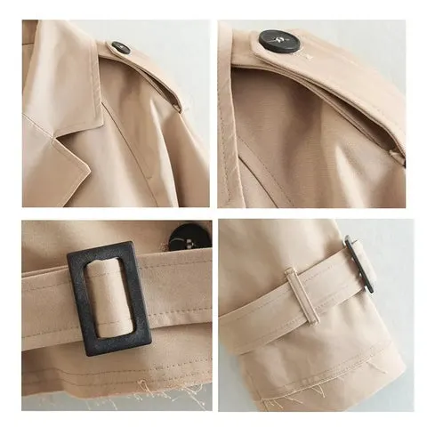 Nahaufnahme einer beigen Kurzjacke, die die Details des Produkts hervorhebt