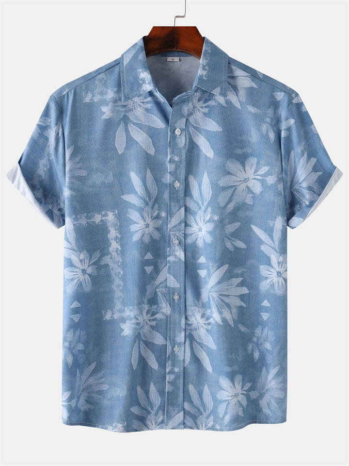 Men's Summer New Men's Printed Floral Short-sleeved Shirt