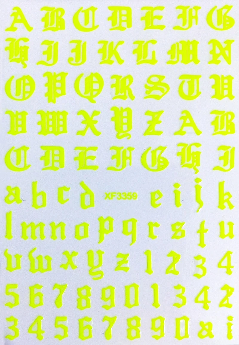 2020 Old English Font Nail Stickers Manicure Design Decoration 3D Nail Art Decal Back Glue Stickers for Nails Decal Decoration