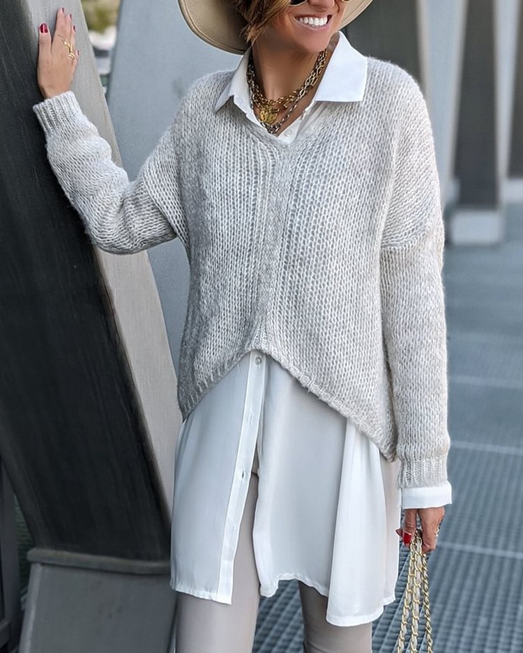 Asymmetric Knit Solid Sweater