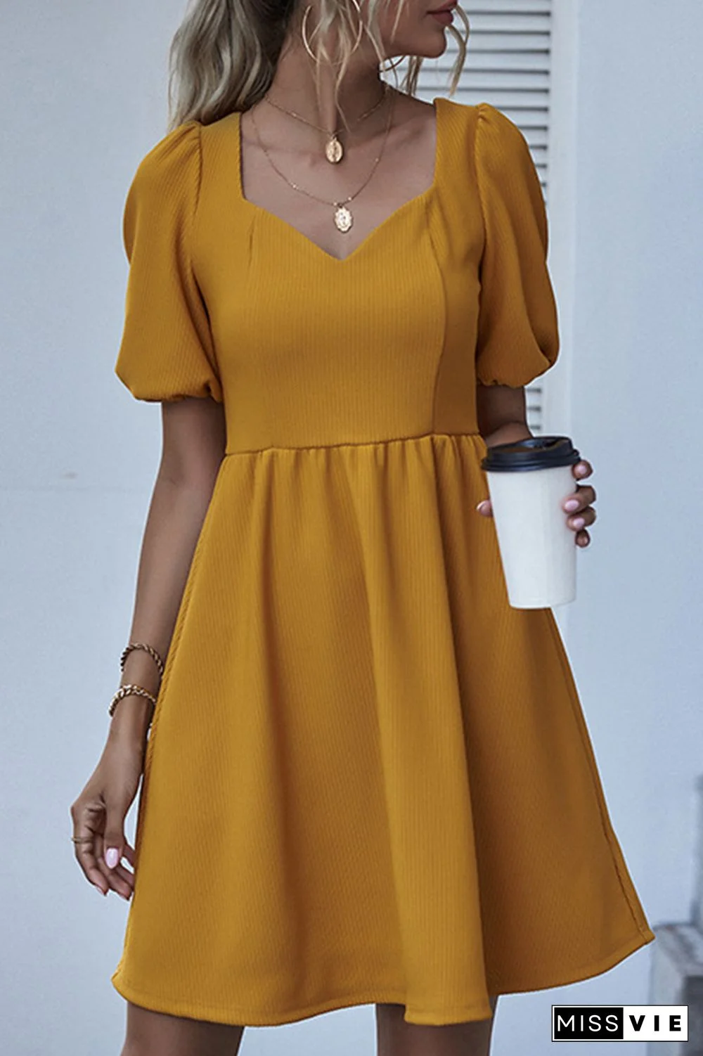 Fashion Elegant Solid Split Joint V Neck A Line Dresses