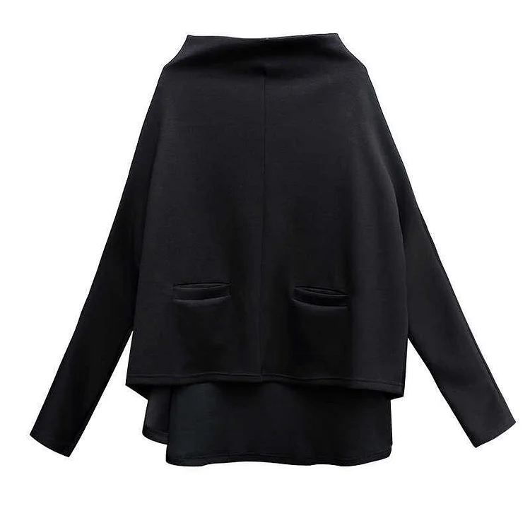 Modern Loose Solid Color Turtleneck Patchwork Long Sleeve Sweatshirt     