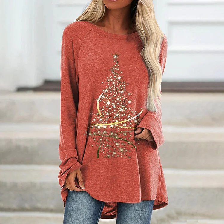 Sparkle Christmas Tree Printed Women's Loose T-shirt socialshop